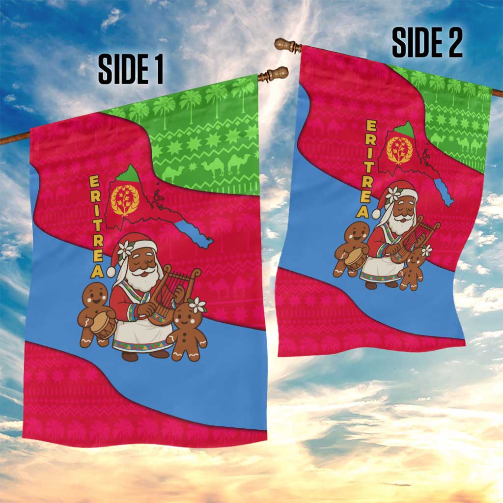 Eritrea Christmas Garden Flag with African Santa Gingerbread Harp National Flag Colors and Festive Pattern Design - Wonder Print Shop