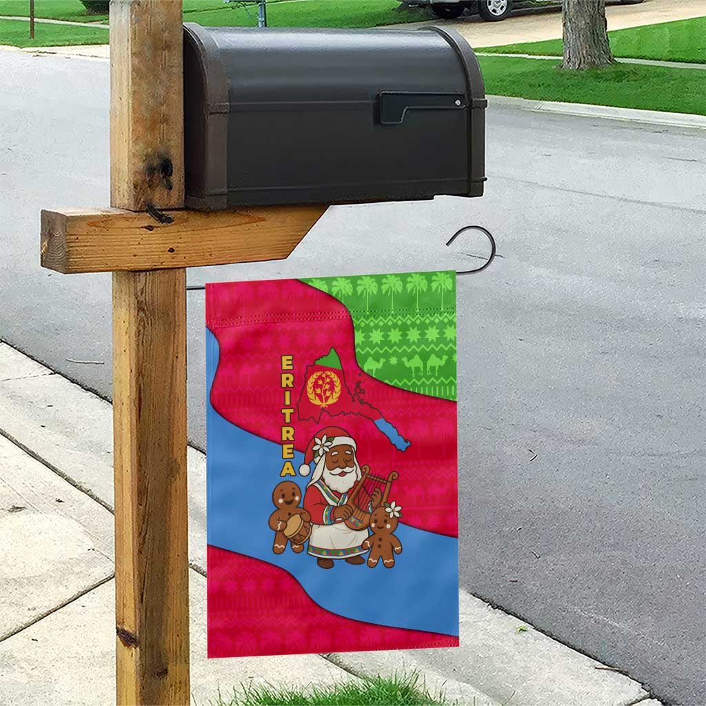 Eritrea Christmas Garden Flag with African Santa Gingerbread Harp National Flag Colors and Festive Pattern Design - Wonder Print Shop