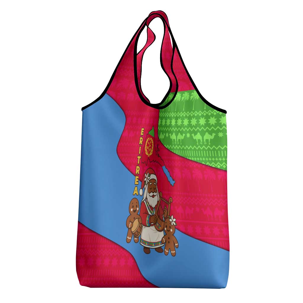 Eritrea Christmas Grocery Bag with African Santa Gingerbread Harp National Flag Colors and Festive Pattern Design - Wonder Print Shop