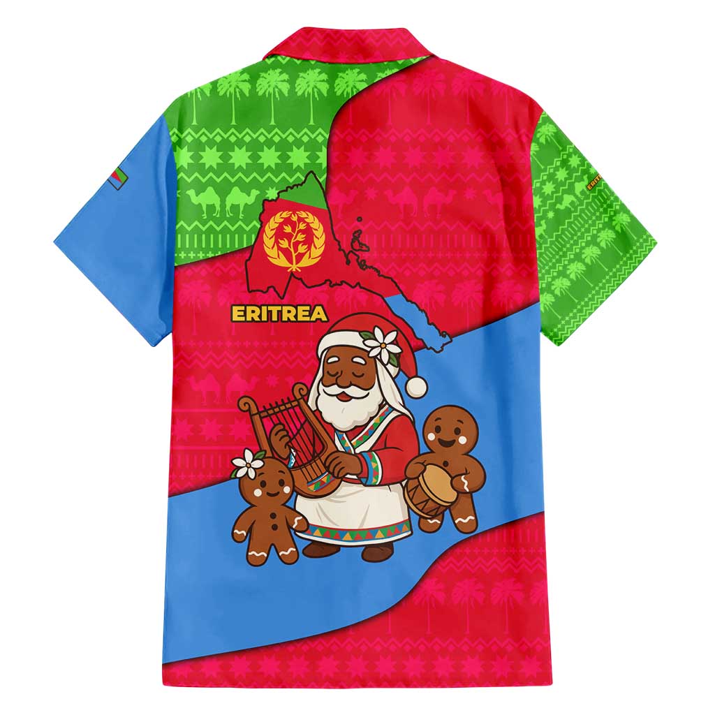 Eritrea Christmas Hawaiian Shirt with African Santa Gingerbread Harp National Flag Colors and Festive Pattern Design - Wonder Print Shop
