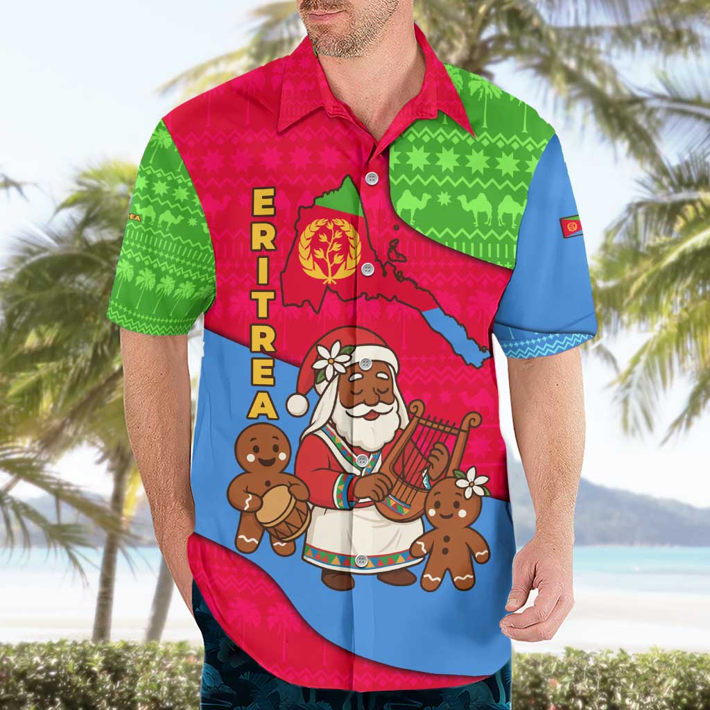 Eritrea Christmas Hawaiian Shirt with African Santa Gingerbread Harp National Flag Colors and Festive Pattern Design - Wonder Print Shop