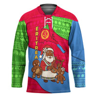 Eritrea Christmas Hockey Jersey with African Santa Gingerbread Harp National Flag Colors and Festive Pattern Design - Wonder Print Shop