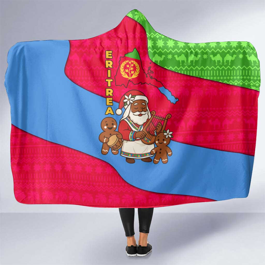 Eritrea Christmas Hooded Blanket with African Santa Gingerbread Harp National Flag Colors and Festive Pattern Design - Wonder Print Shop