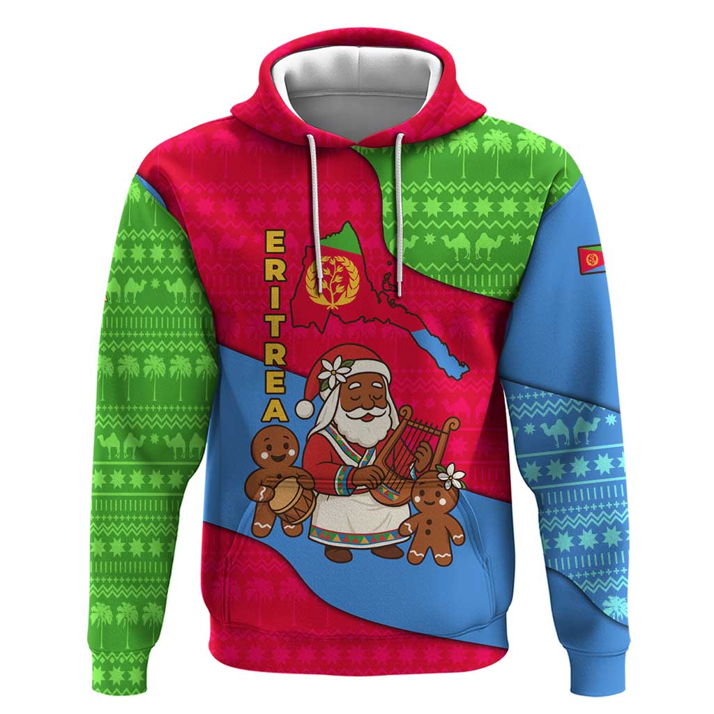 Eritrea Christmas Hoodie with African Santa Gingerbread Harp National Flag Colors and Festive Pattern Design - Wonder Print Shop