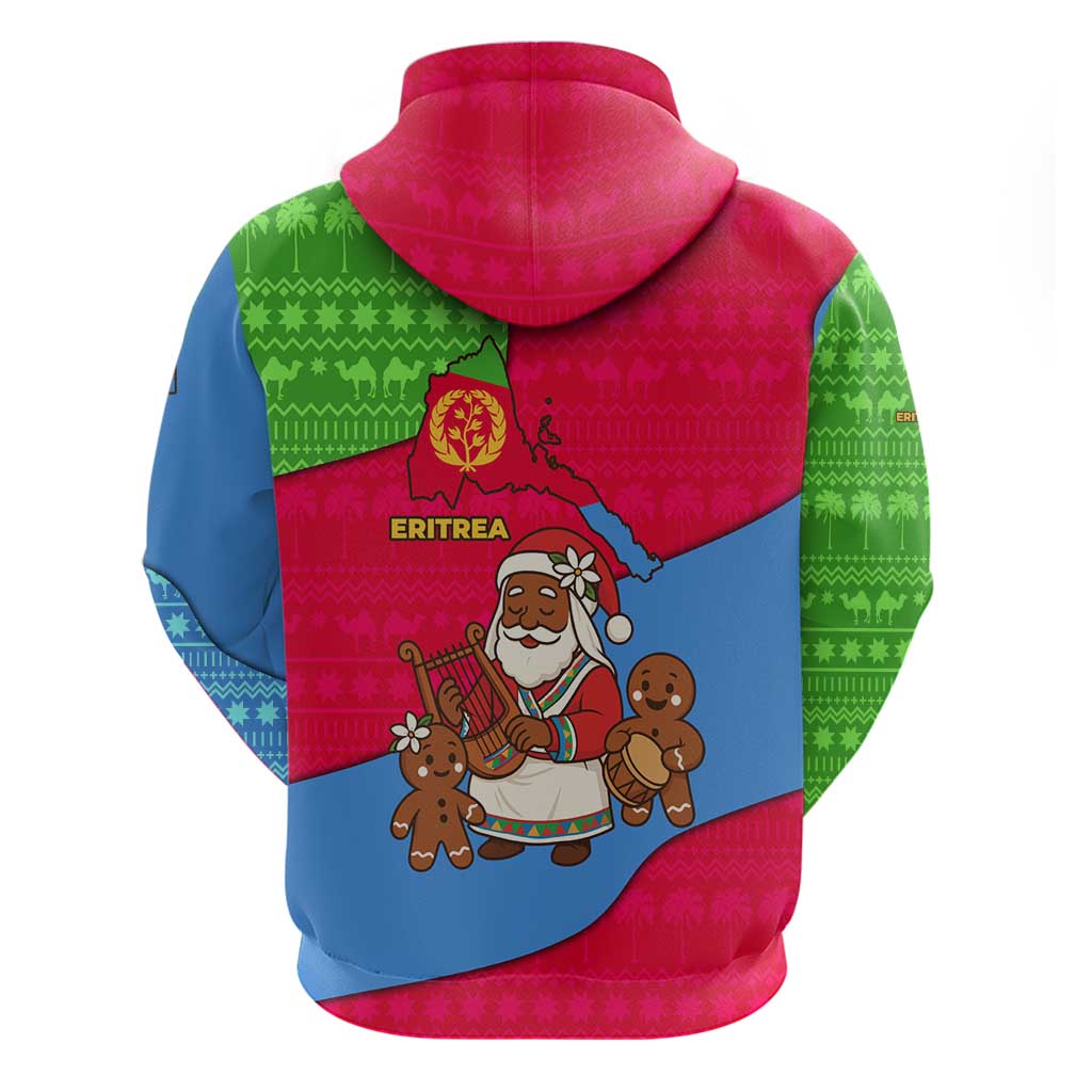 Eritrea Christmas Hoodie with African Santa Gingerbread Harp National Flag Colors and Festive Pattern Design - Wonder Print Shop