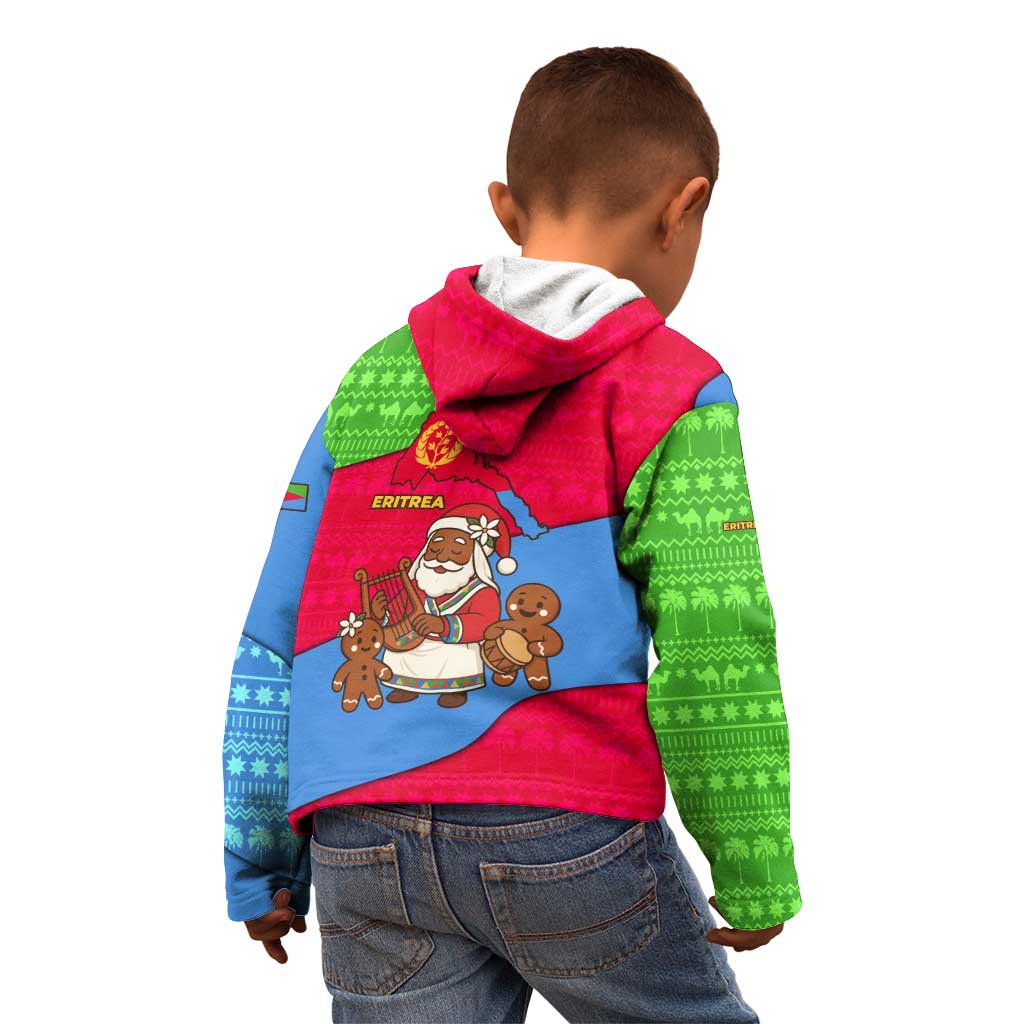 Eritrea Christmas Kid Hoodie with African Santa Gingerbread Harp National Flag Colors and Festive Pattern Design - Wonder Print Shop