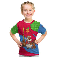 Eritrea Christmas Kid T Shirt with African Santa Gingerbread Harp National Flag Colors and Festive Pattern Design - Wonder Print Shop