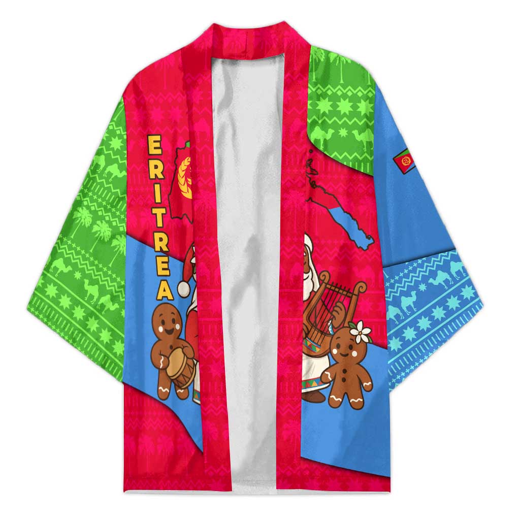 Eritrea Christmas Kimono with African Santa Gingerbread Harp National Flag Colors and Festive Pattern Design - Wonder Print Shop