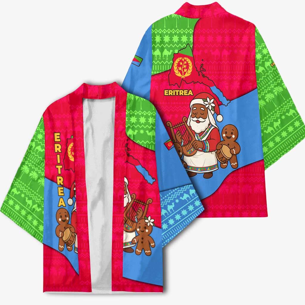 Eritrea Christmas Kimono with African Santa Gingerbread Harp National Flag Colors and Festive Pattern Design - Wonder Print Shop