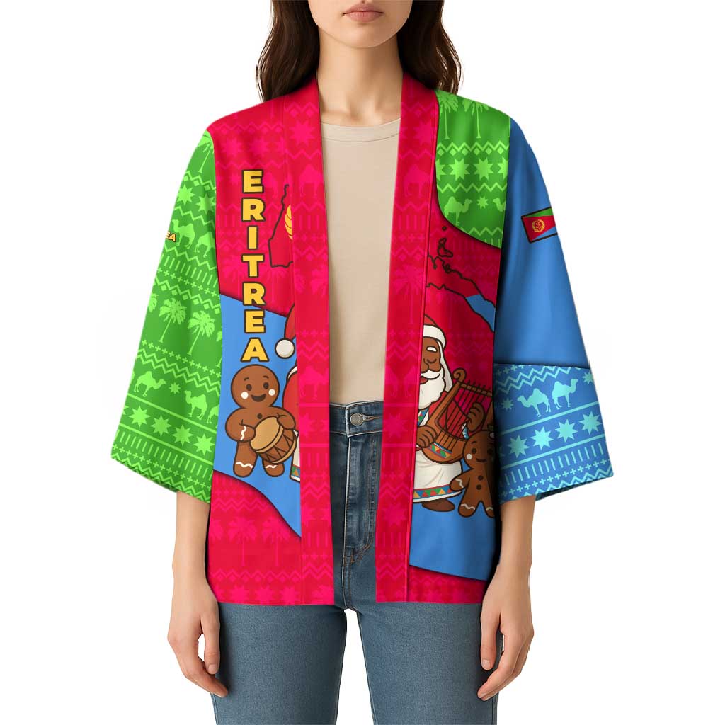 Eritrea Christmas Kimono with African Santa Gingerbread Harp National Flag Colors and Festive Pattern Design - Wonder Print Shop