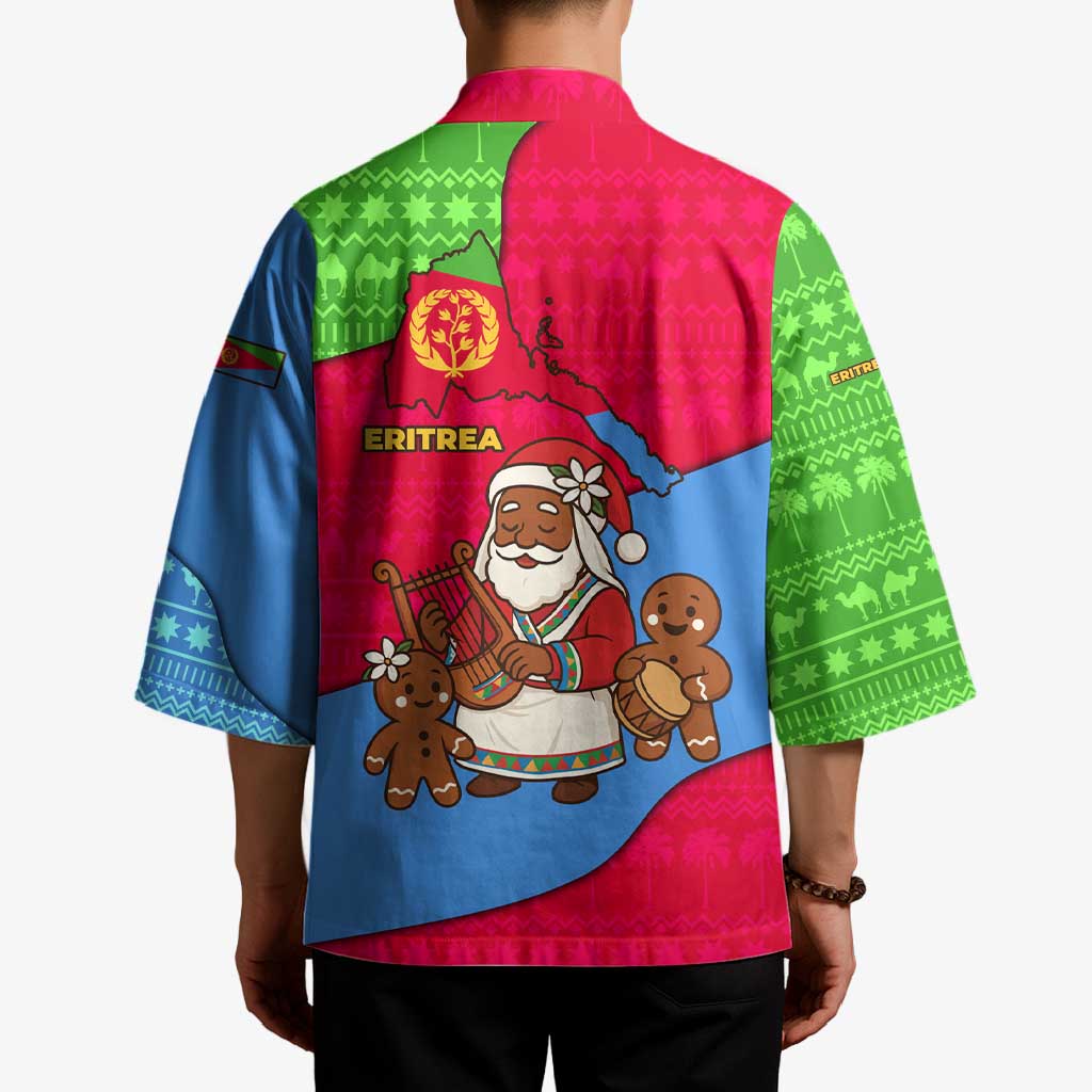 Eritrea Christmas Kimono with African Santa Gingerbread Harp National Flag Colors and Festive Pattern Design - Wonder Print Shop