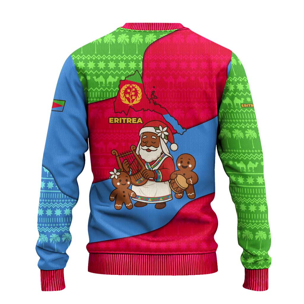 Eritrea Christmas Ugly Christmas Sweater with African Santa Gingerbread Harp National Flag Colors and Festive Pattern Design - Wonder Print Shop
