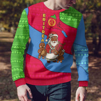 Eritrea Christmas Ugly Christmas Sweater with African Santa Gingerbread Harp National Flag Colors and Festive Pattern Design - Wonder Print Shop