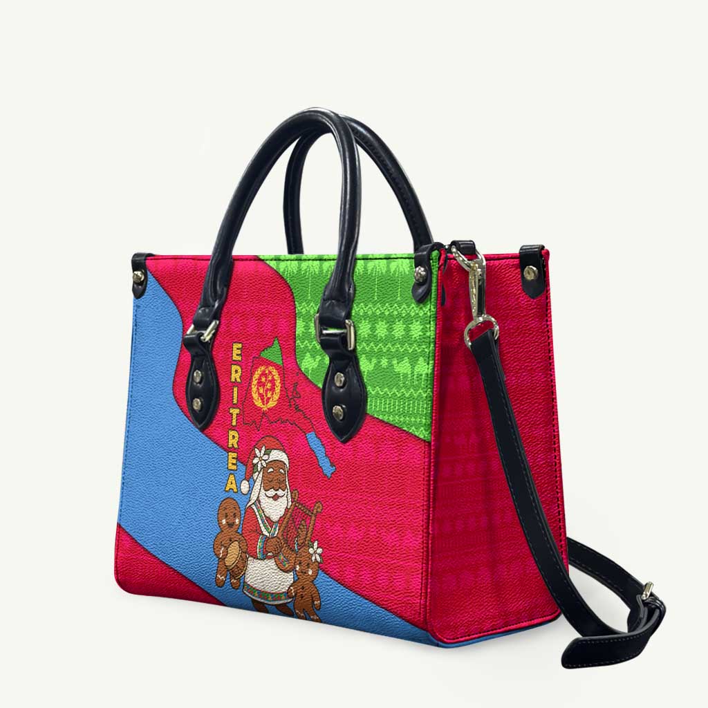Eritrea Christmas Leather Bag with African Santa Gingerbread Harp National Flag Colors and Festive Pattern Design - Wonder Print Shop
