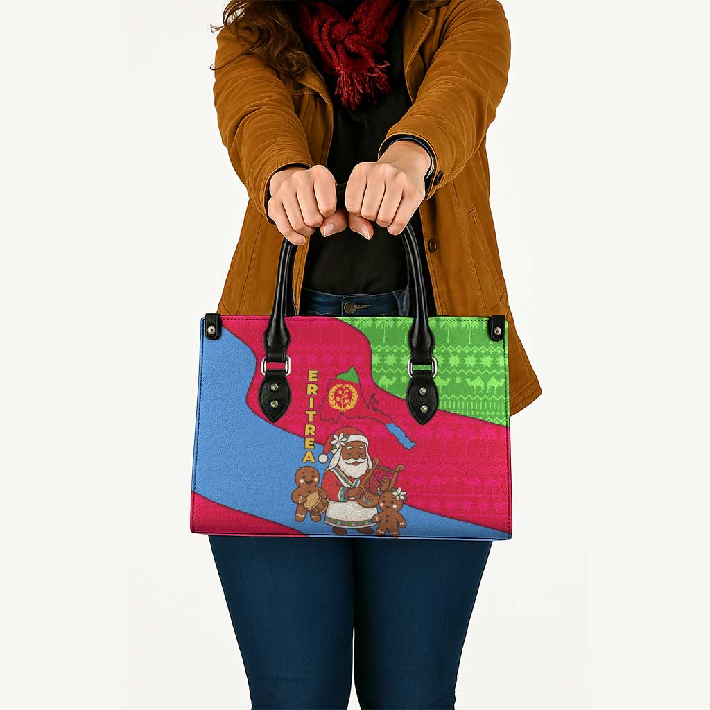 Eritrea Christmas Leather Bag with African Santa Gingerbread Harp National Flag Colors and Festive Pattern Design - Wonder Print Shop