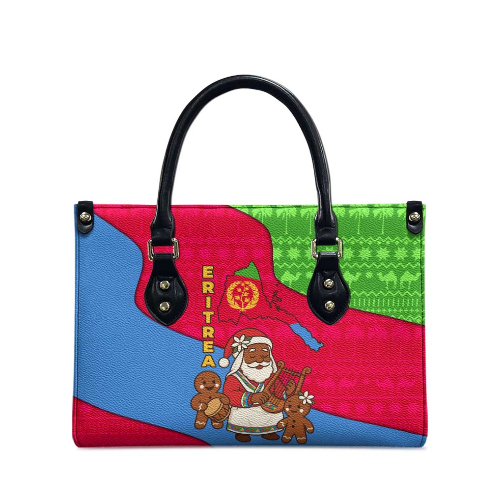 Eritrea Christmas Leather Bag with African Santa Gingerbread Harp National Flag Colors and Festive Pattern Design - Wonder Print Shop