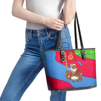 Eritrea Christmas Leather Tote Bag with African Santa Gingerbread Harp National Flag Colors and Festive Pattern Design - Wonder Print Shop