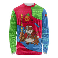 Eritrea Christmas Long Sleeve Shirt with African Santa Gingerbread Harp National Flag Colors and Festive Pattern Design - Wonder Print Shop