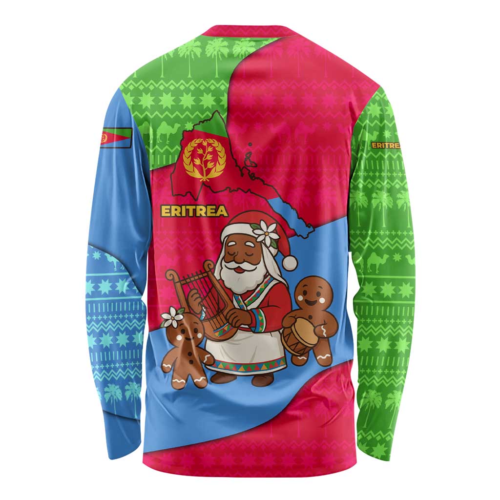 Eritrea Christmas Long Sleeve Shirt with African Santa Gingerbread Harp National Flag Colors and Festive Pattern Design - Wonder Print Shop