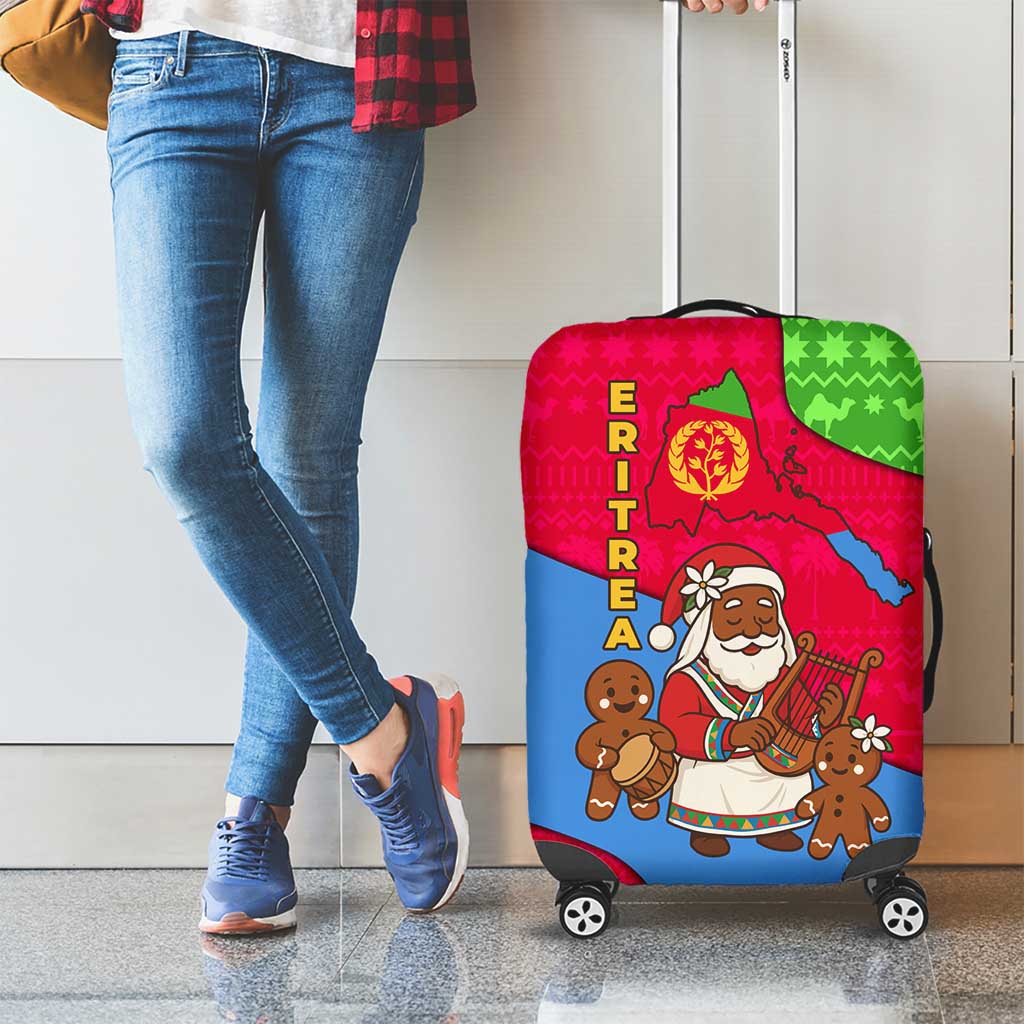 Eritrea Christmas Luggage Cover with African Santa Gingerbread Harp National Flag Colors and Festive Pattern Design - Wonder Print Shop