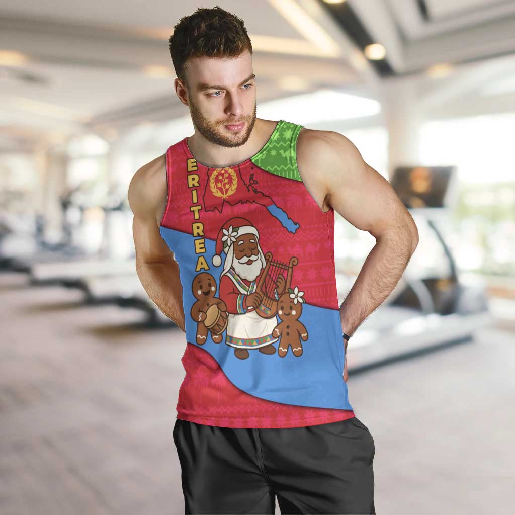 Eritrea Christmas Men Tank Top with African Santa Gingerbread Harp National Flag Colors and Festive Pattern Design - Wonder Print Shop