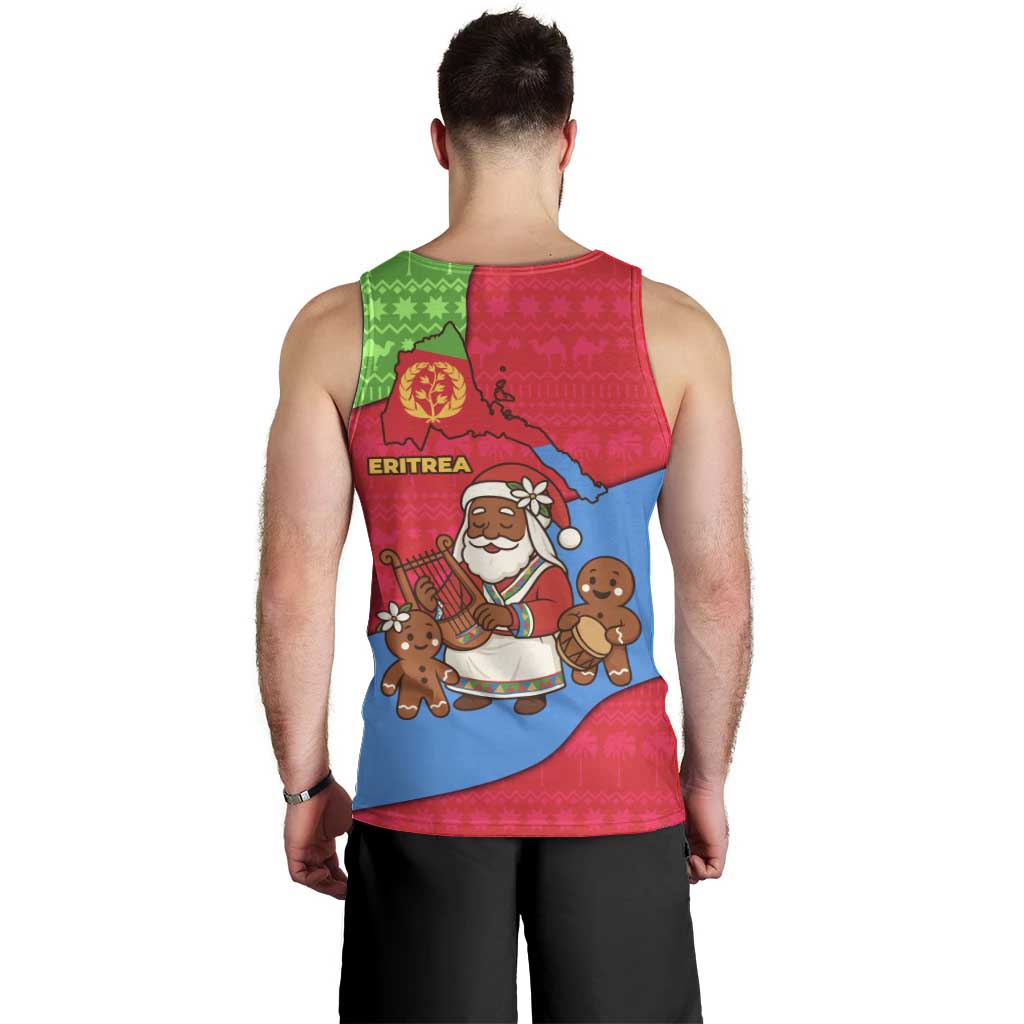 Eritrea Christmas Men Tank Top with African Santa Gingerbread Harp National Flag Colors and Festive Pattern Design - Wonder Print Shop