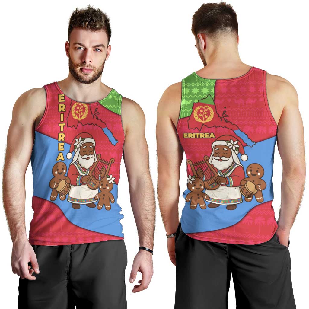 Eritrea Christmas Men Tank Top with African Santa Gingerbread Harp National Flag Colors and Festive Pattern Design - Wonder Print Shop