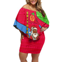 Eritrea Christmas Off Shoulder Short Dress with African Santa Gingerbread Harp National Flag Colors and Festive Pattern Design - Wonder Print Shop