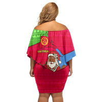 Eritrea Christmas Off Shoulder Short Dress with African Santa Gingerbread Harp National Flag Colors and Festive Pattern Design - Wonder Print Shop