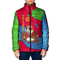 Eritrea Christmas Padded Jacket with African Santa Gingerbread Harp National Flag Colors and Festive Pattern Design - Wonder Print Shop