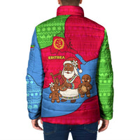 Eritrea Christmas Padded Jacket with African Santa Gingerbread Harp National Flag Colors and Festive Pattern Design - Wonder Print Shop