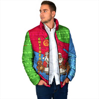 Eritrea Christmas Padded Jacket with African Santa Gingerbread Harp National Flag Colors and Festive Pattern Design - Wonder Print Shop