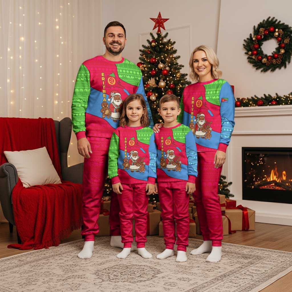 Eritrea Christmas Pajama Set with African Santa Gingerbread Harp National Flag Colors and Festive Pattern Design - Wonder Print Shop