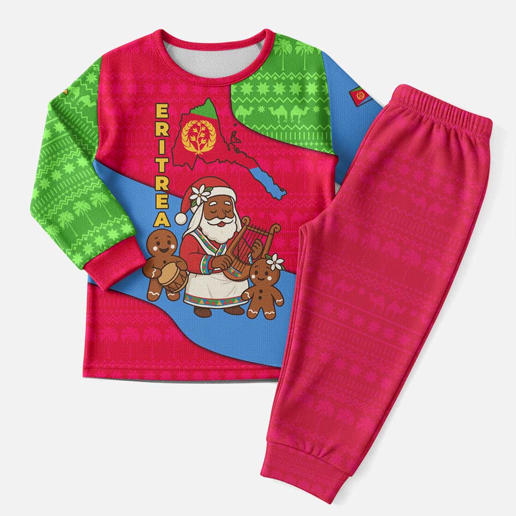 Eritrea Christmas Pajama Set with African Santa Gingerbread Harp National Flag Colors and Festive Pattern Design - Wonder Print Shop