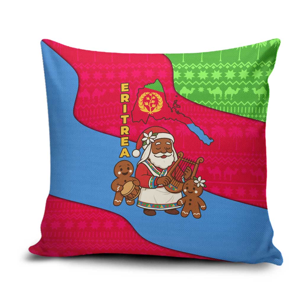 Eritrea Christmas Pillow Cover with African Santa Gingerbread Harp National Flag Colors and Festive Pattern Design - Wonder Print Shop