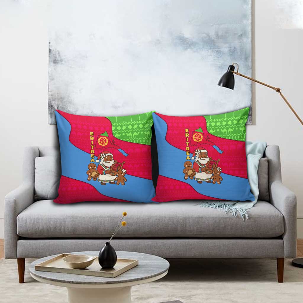 Eritrea Christmas Pillow Cover with African Santa Gingerbread Harp National Flag Colors and Festive Pattern Design - Wonder Print Shop