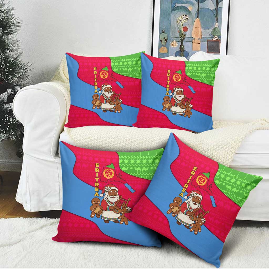 Eritrea Christmas Pillow Cover with African Santa Gingerbread Harp National Flag Colors and Festive Pattern Design - Wonder Print Shop