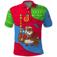 Eritrea Christmas Polo Shirt with African Santa Gingerbread Harp National Flag Colors and Festive Pattern Design - Wonder Print Shop