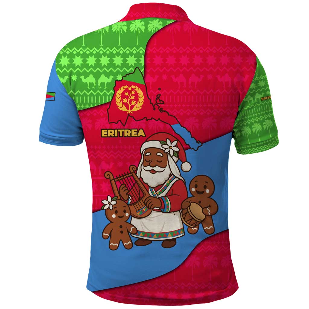 Eritrea Christmas Polo Shirt with African Santa Gingerbread Harp National Flag Colors and Festive Pattern Design - Wonder Print Shop