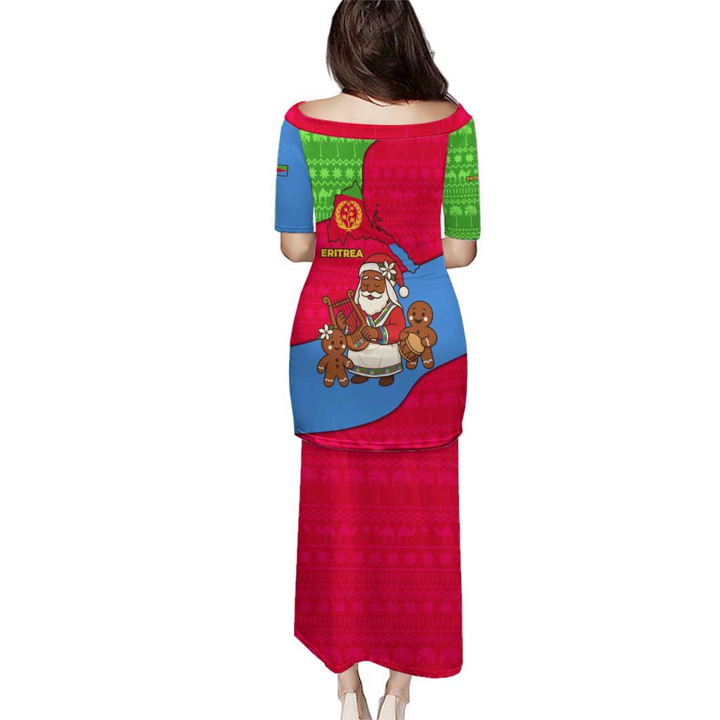 Eritrea Christmas Puletasi with African Santa Gingerbread Harp National Flag Colors and Festive Pattern Design - Wonder Print Shop
