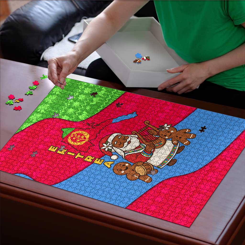 Eritrea Christmas Puzzle with African Santa Gingerbread Harp National Flag Colors and Festive Pattern Design - Wonder Print Shop
