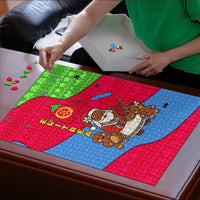 Eritrea Christmas Puzzle with African Santa Gingerbread Harp National Flag Colors and Festive Pattern Design - Wonder Print Shop