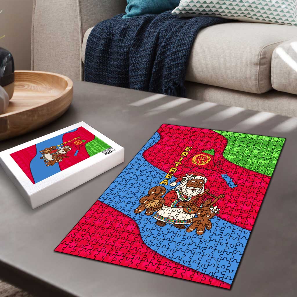 Eritrea Christmas Puzzle with African Santa Gingerbread Harp National Flag Colors and Festive Pattern Design - Wonder Print Shop