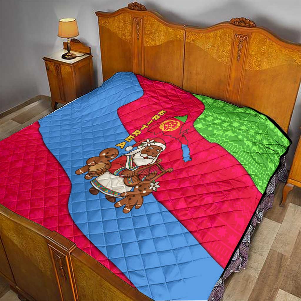 Eritrea Christmas Quilt with African Santa Gingerbread Harp National Flag Colors and Festive Pattern Design - Wonder Print Shop