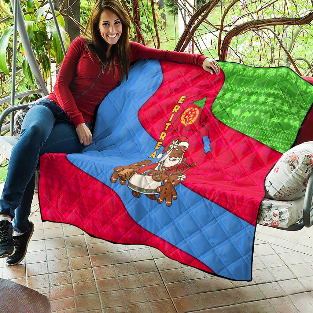 Eritrea Christmas Quilt with African Santa Gingerbread Harp National Flag Colors and Festive Pattern Design - Wonder Print Shop