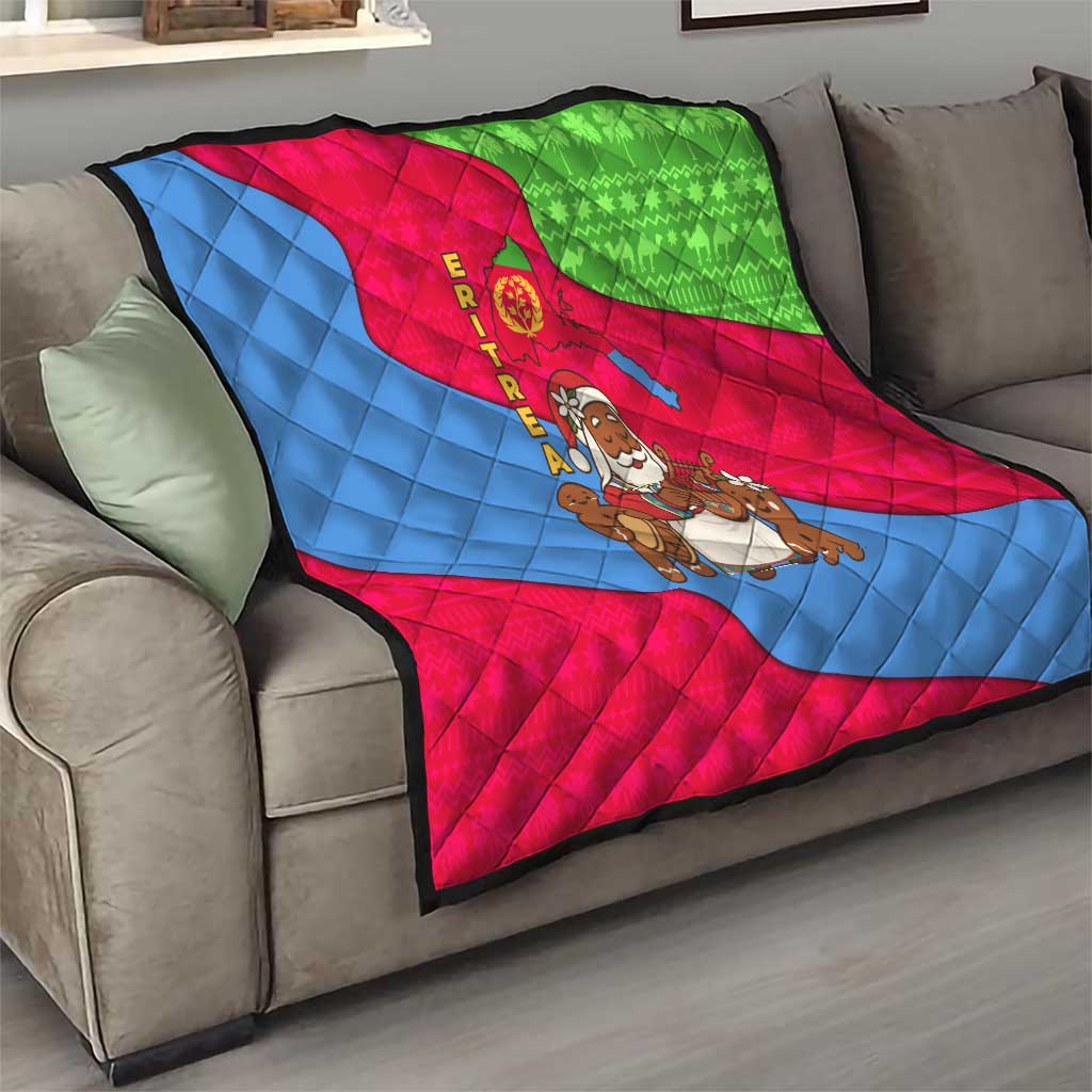 Eritrea Christmas Quilt with African Santa Gingerbread Harp National Flag Colors and Festive Pattern Design - Wonder Print Shop