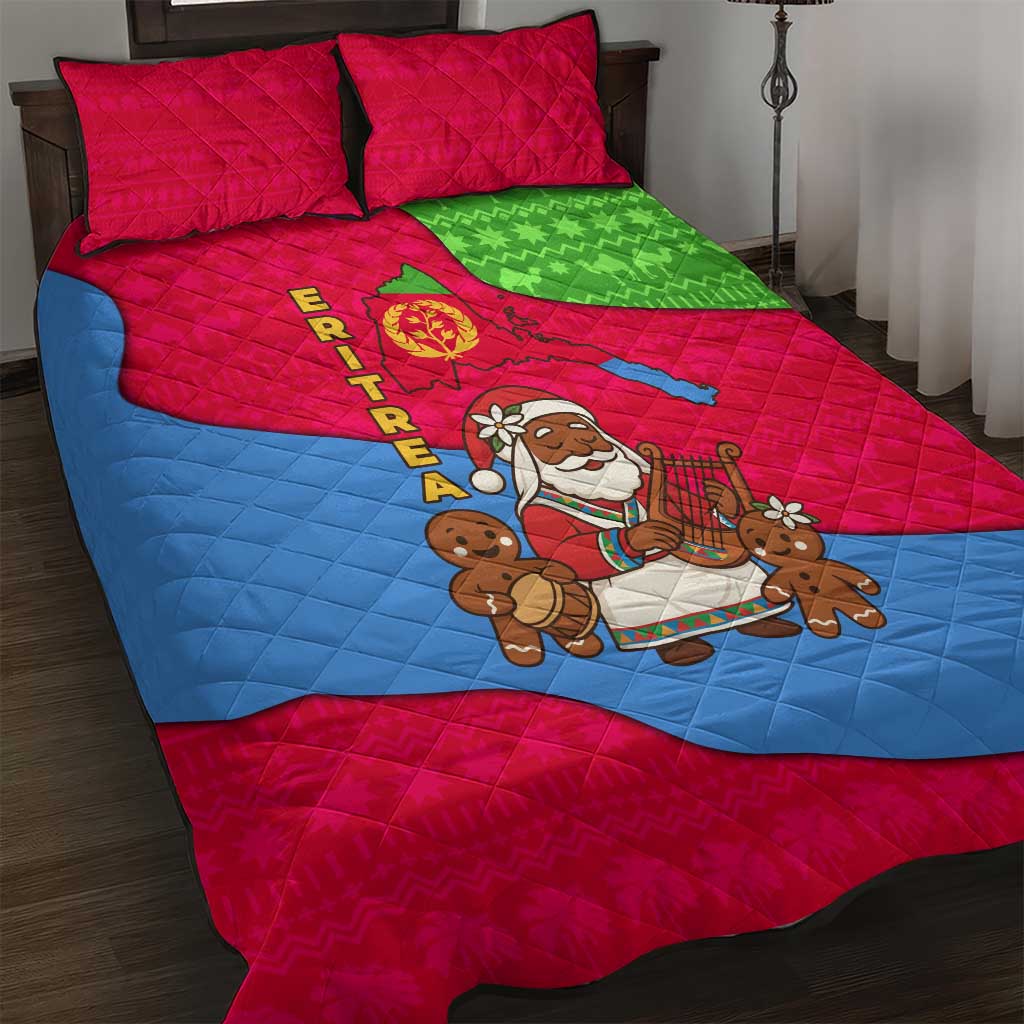 Eritrea Christmas Quilt Bed Set with African Santa Gingerbread Harp National Flag Colors and Festive Pattern Design - Wonder Print Shop
