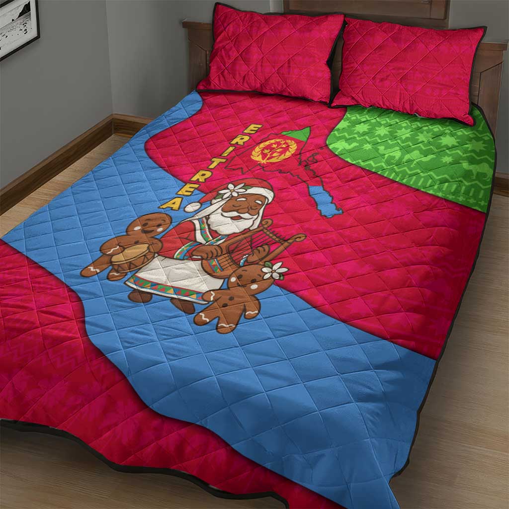 Eritrea Christmas Quilt Bed Set with African Santa Gingerbread Harp National Flag Colors and Festive Pattern Design - Wonder Print Shop