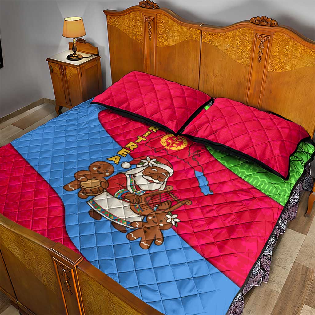 Eritrea Christmas Quilt Bed Set with African Santa Gingerbread Harp National Flag Colors and Festive Pattern Design - Wonder Print Shop