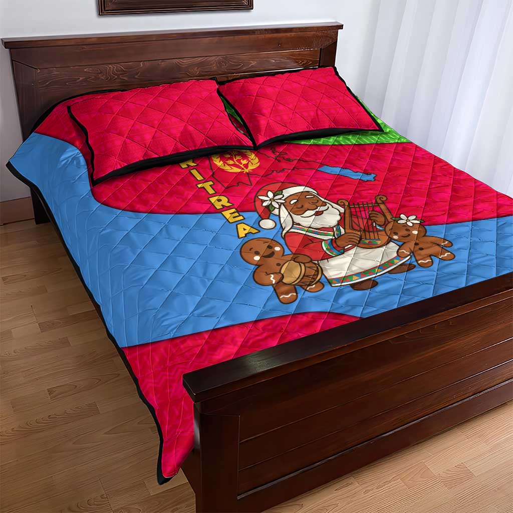 Eritrea Christmas Quilt Bed Set with African Santa Gingerbread Harp National Flag Colors and Festive Pattern Design - Wonder Print Shop
